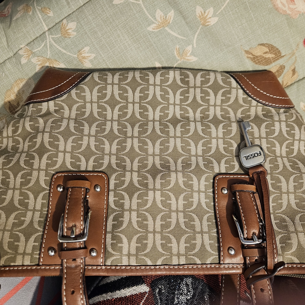 Fossil Brown and Tan Monogram Handbag